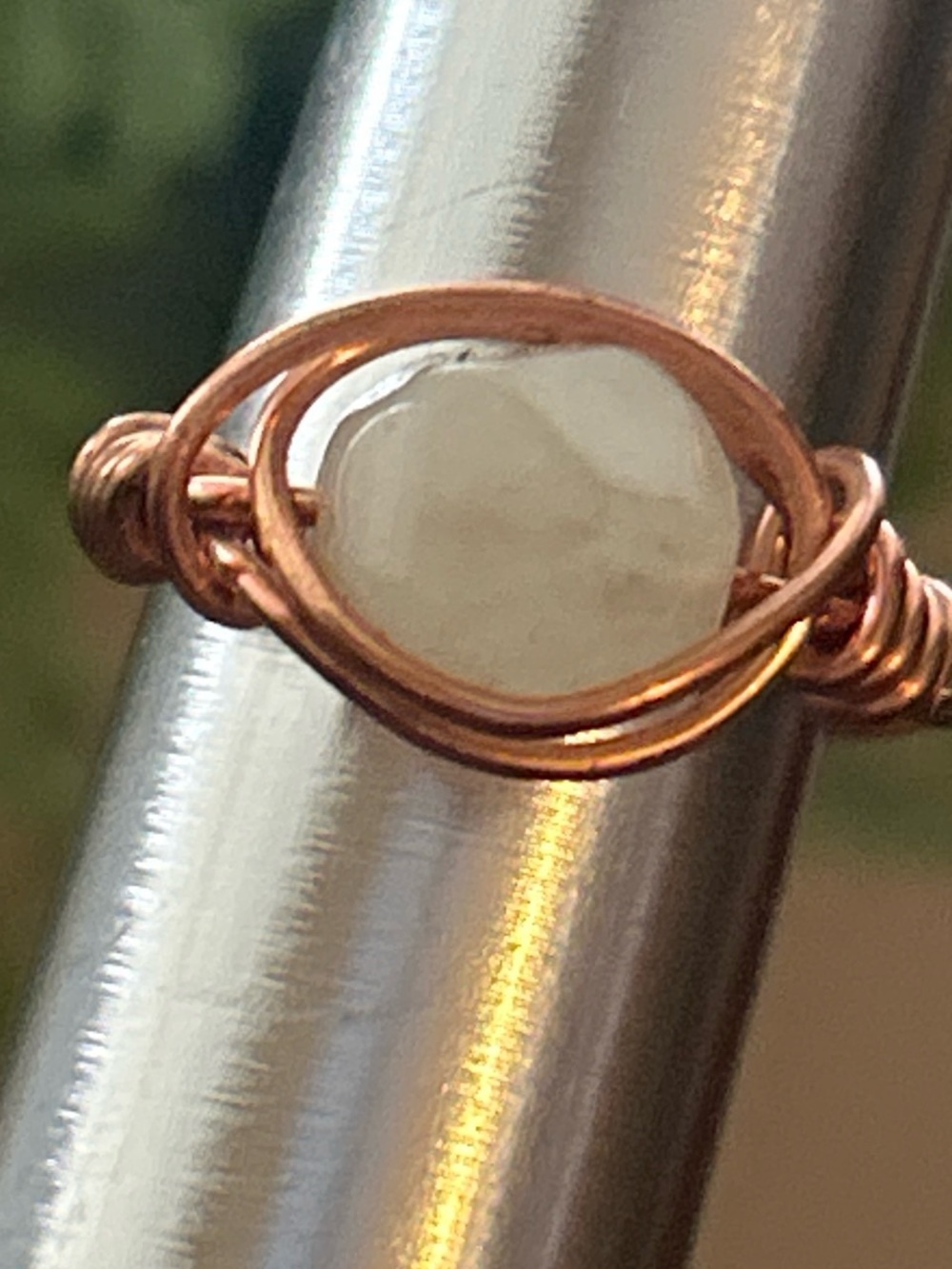 💍 Handcrafted morganite copper wire wrapped crystal ring size 3